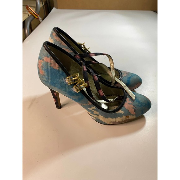 Anthropologie Miss Albright Specialty Ikat Heels Double Strap Size 7 - Picture 5 of 9